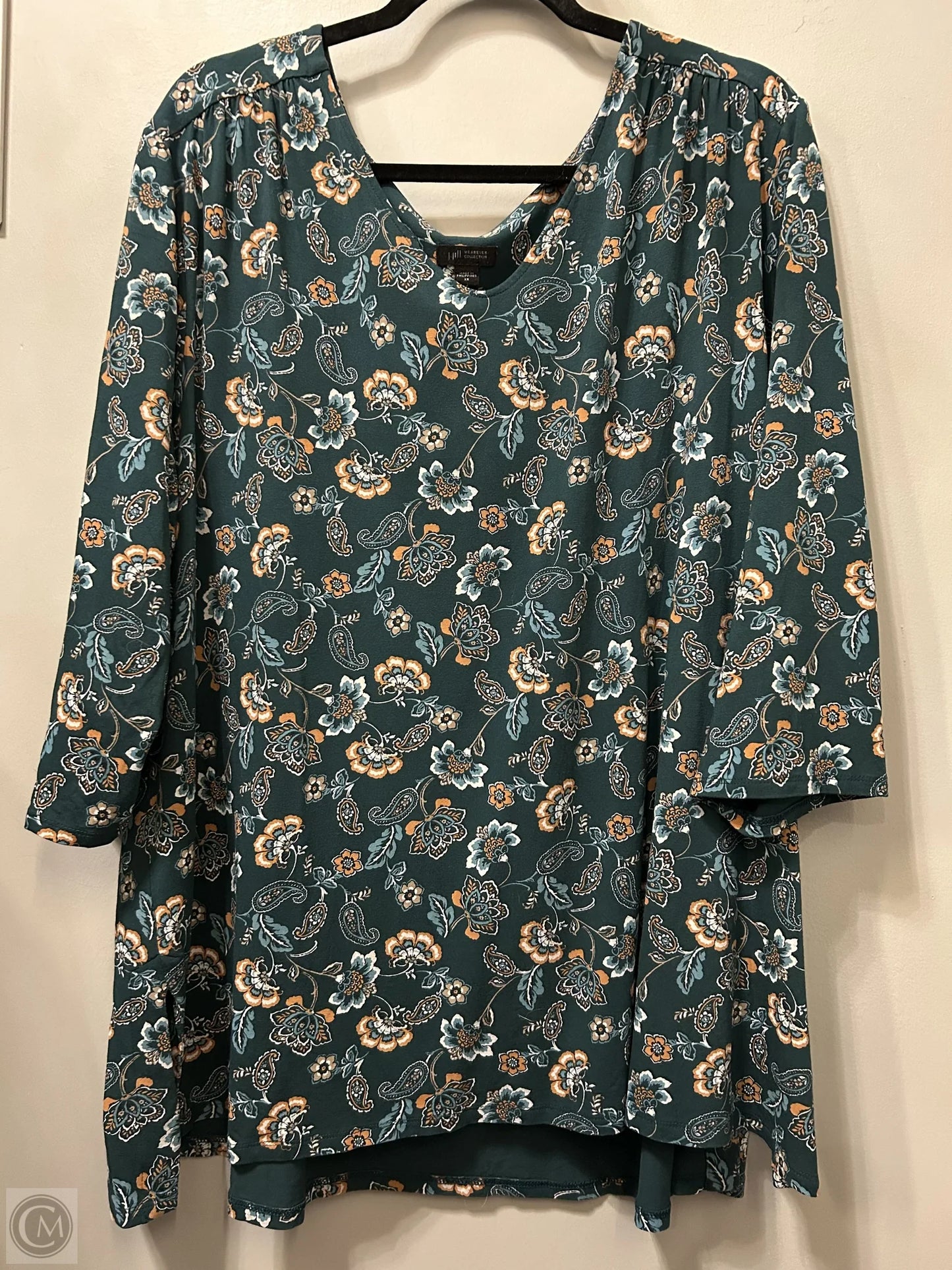 Top 3/4 Sleeve By J. Jill In Green & Orange, Size: 3x