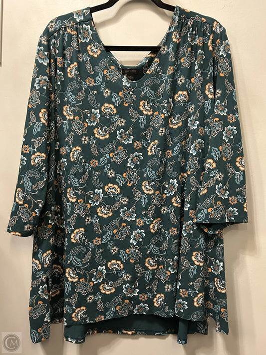 Top 3/4 Sleeve By J. Jill In Green & Orange, Size: 3x