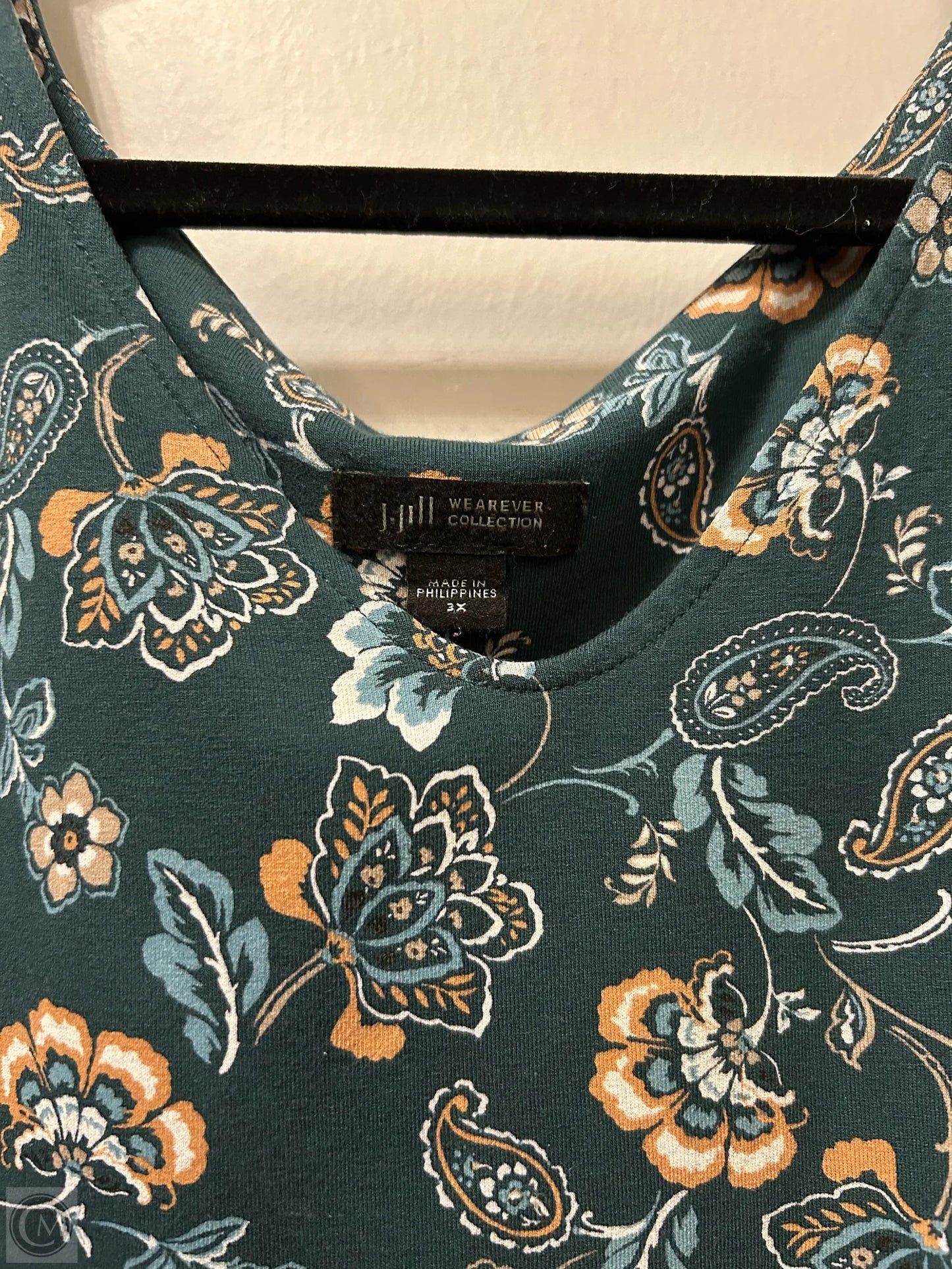 Top 3/4 Sleeve By J. Jill In Green & Orange, Size: 3x