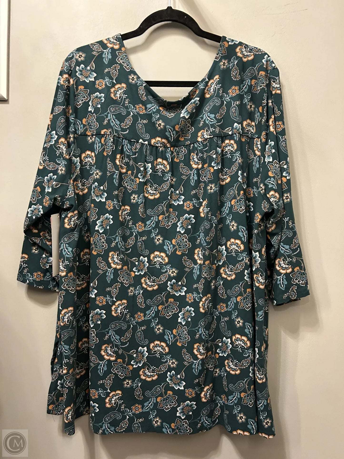 Top 3/4 Sleeve By J. Jill In Green & Orange, Size: 3x