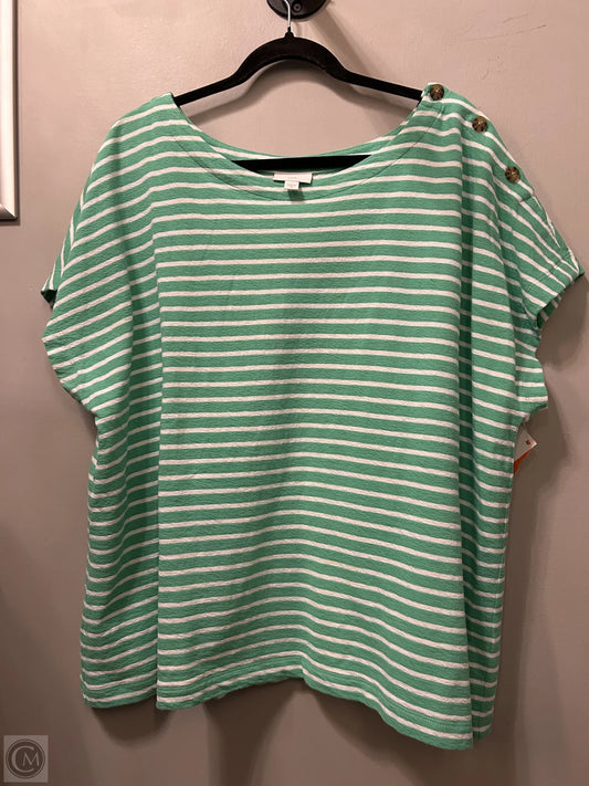 Top Short Sleeve By J. Jill In Green & White, Size: 3x