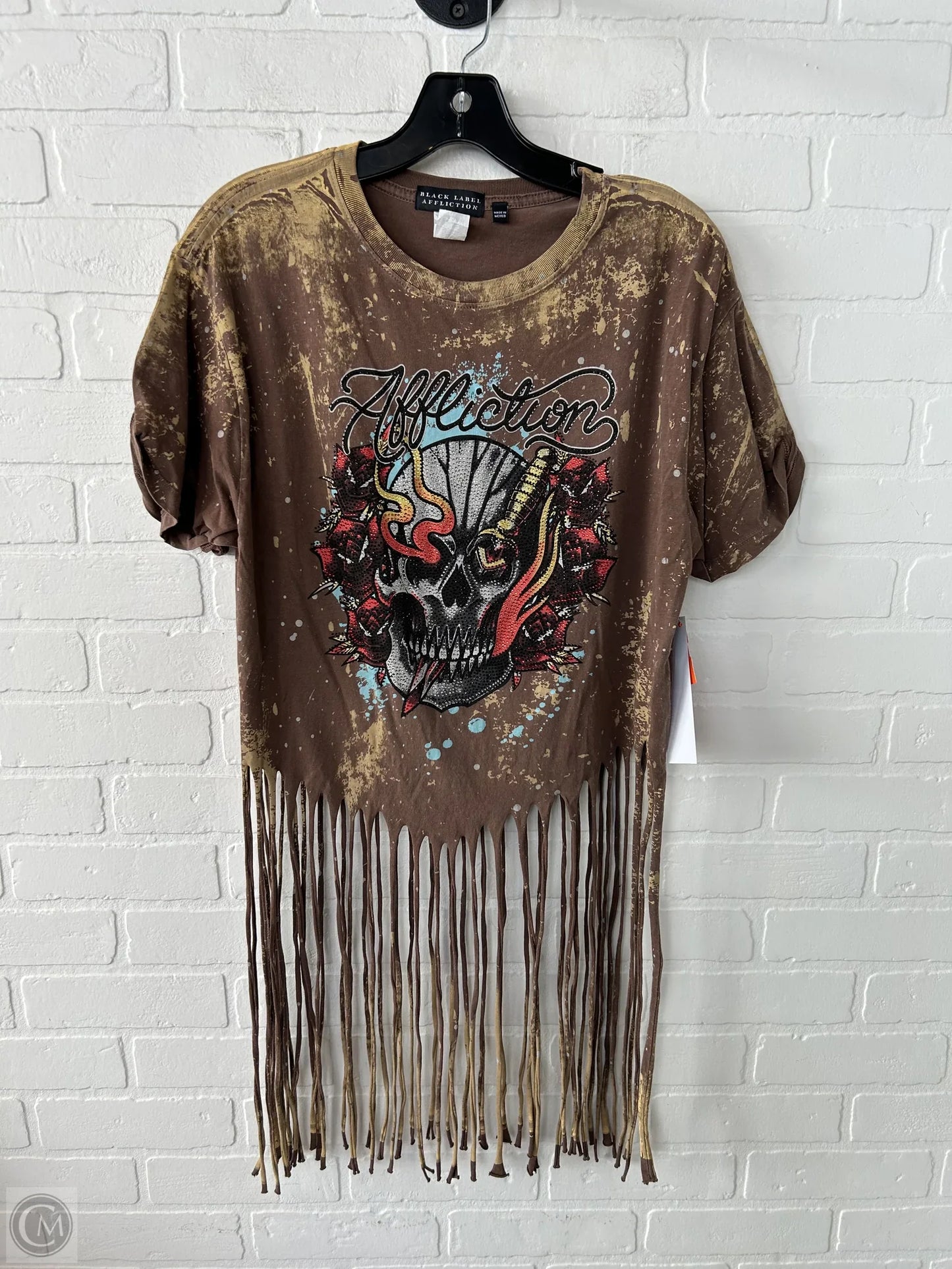 Top Short Sleeve By BLACK LABEL AFFLICTION In Brown, Size: S