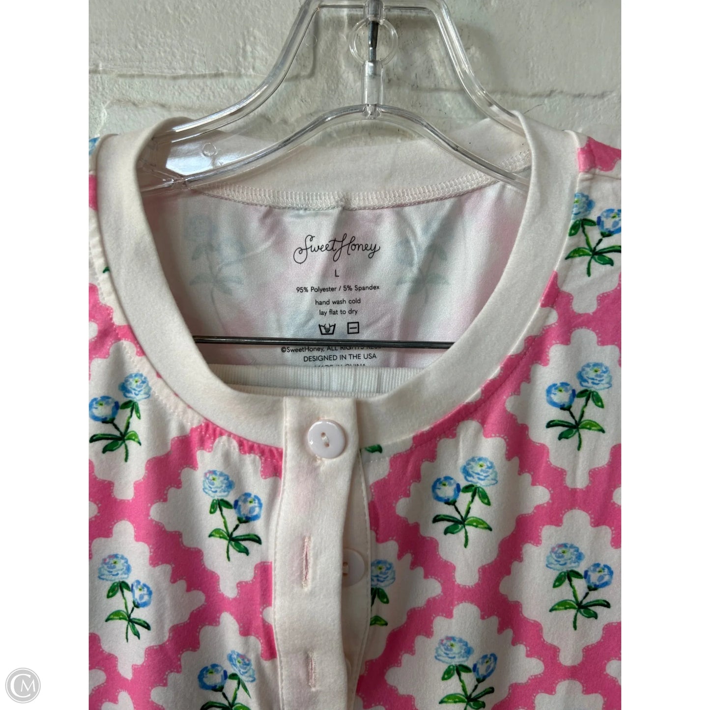 Pajamas 2pc By  sweet honey  In Pink & White, Size: L