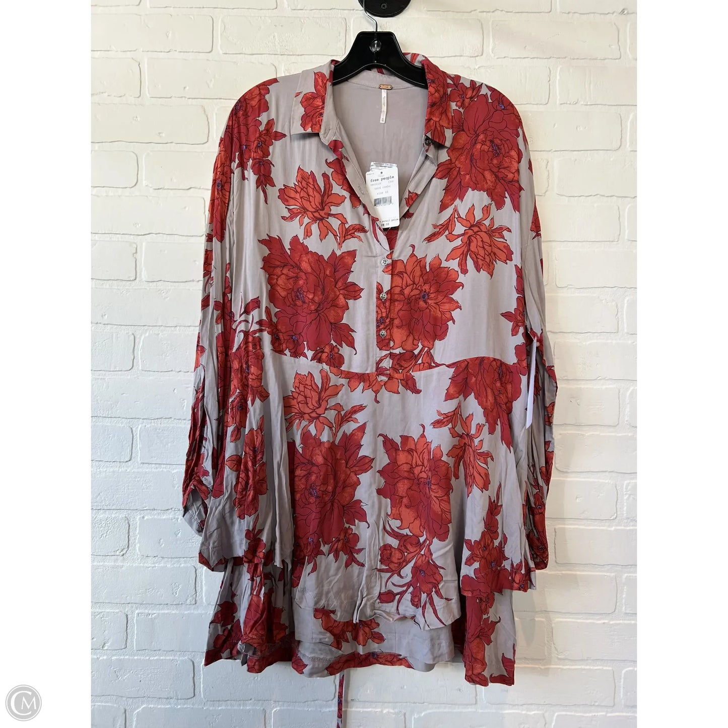 Tunic Long Sleeve By Free People In Grey & Red, Size: Xs