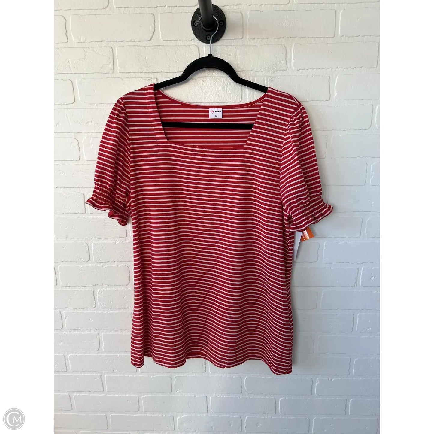 Top Short Sleeve Basic By WIHOLL In Red & White, Size: Xl