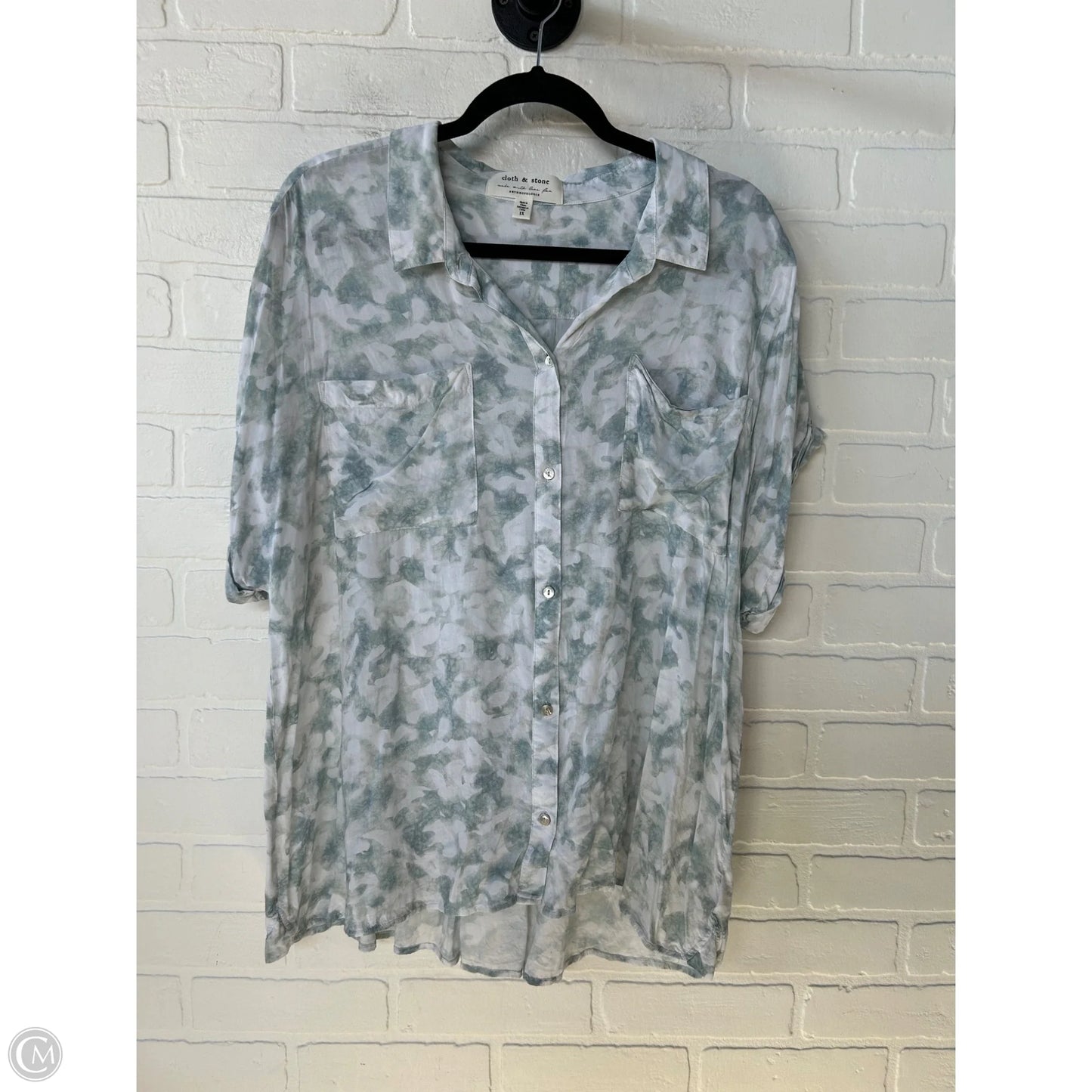 Top Short Sleeve By Cloth & Stone In Green & White, Size: 1x