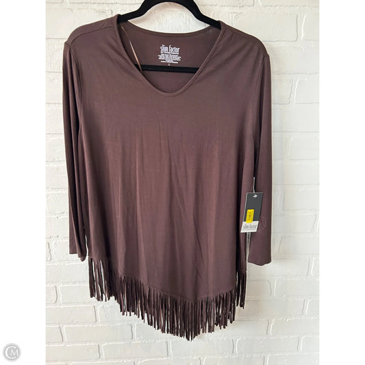 Top Long Sleeve By Investments In Brown, Size: L