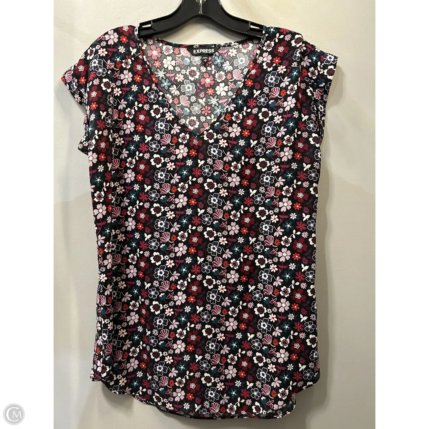 Top Short Sleeve By Express In Black & Pink, Size: M