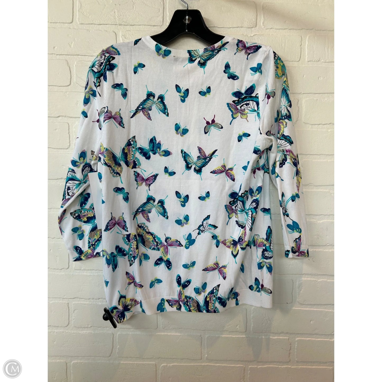 Sweater Cardigan By Talbots In Blue & White, Size: Mp