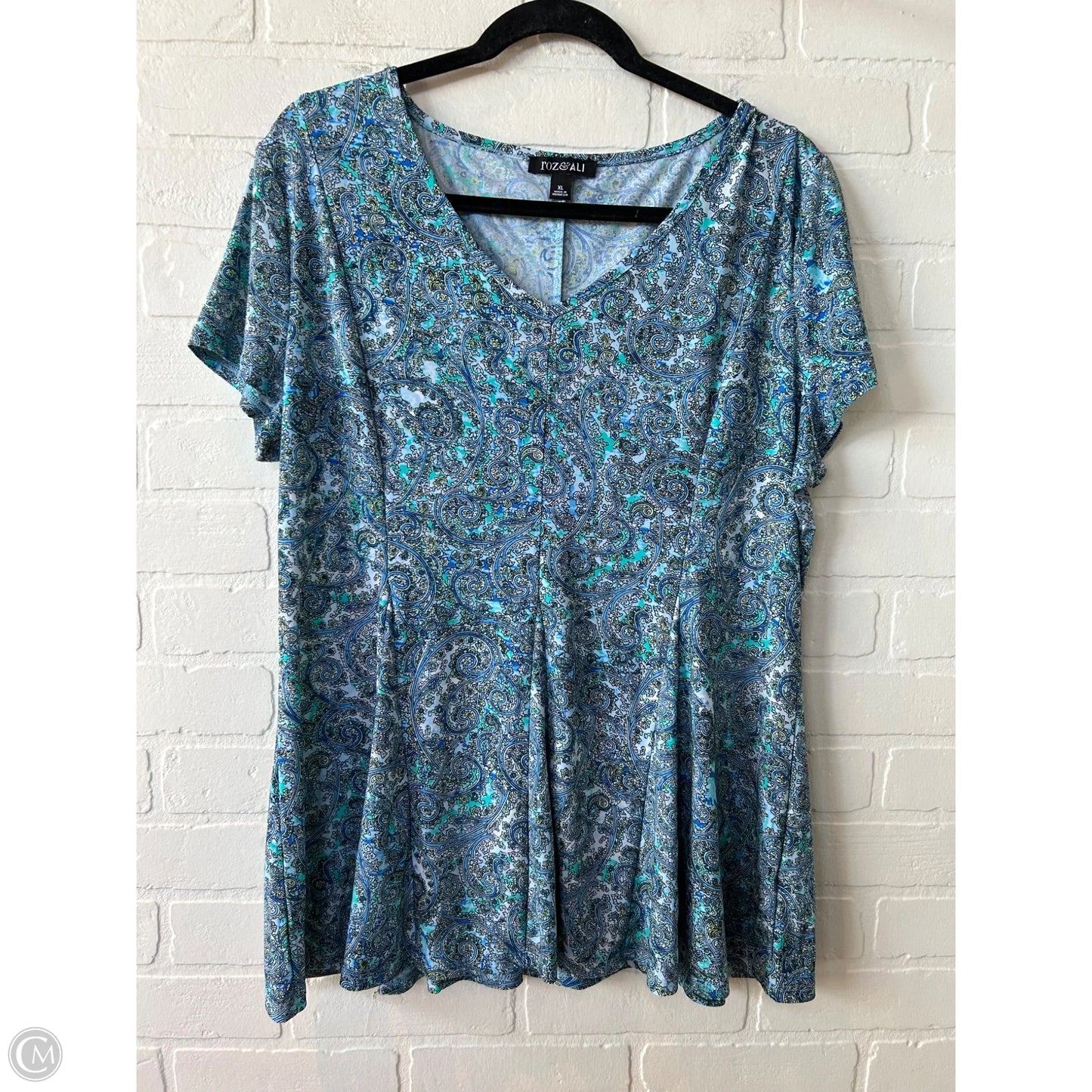 Top Short Sleeve By Roz And Ali In Blue, Size: Xl