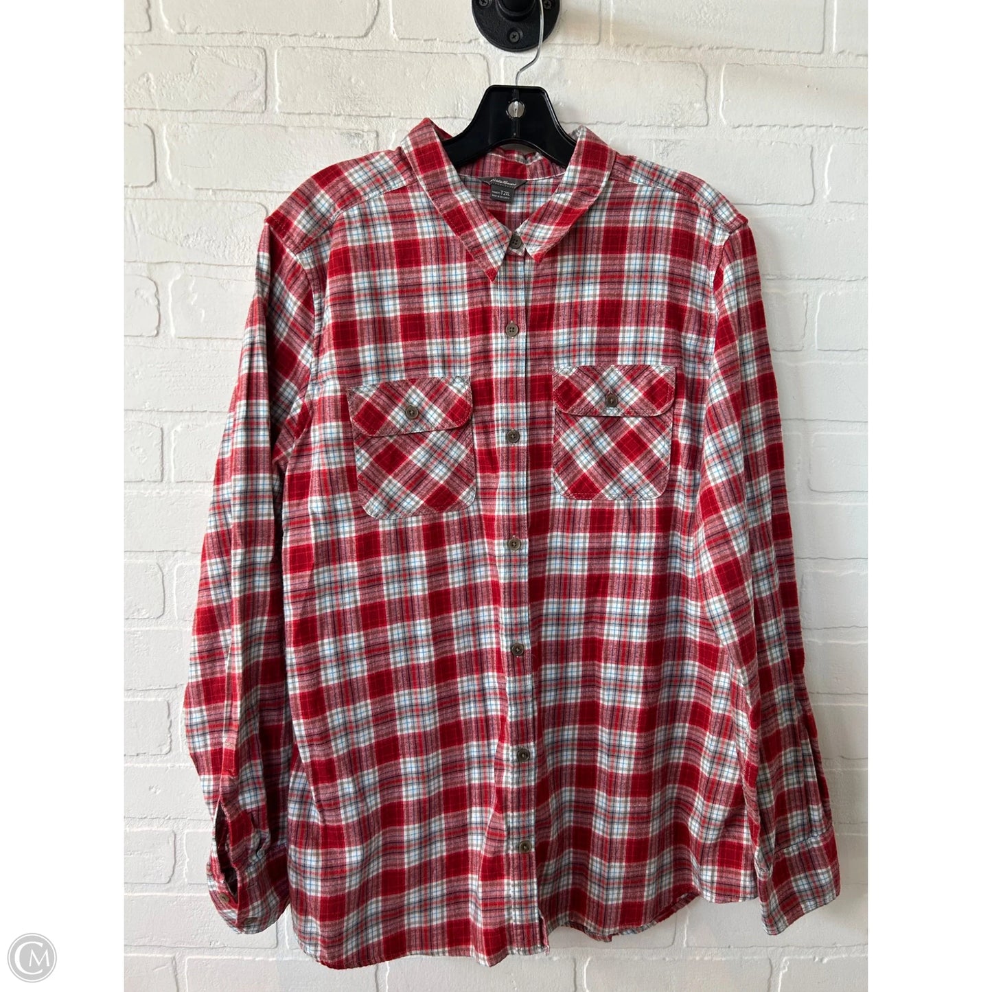 Top Long Sleeve By Eddie Bauer In Red & White, Size: 2x