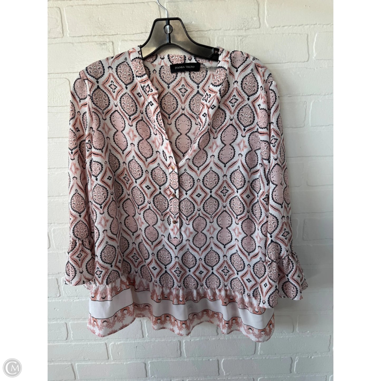 Top Long Sleeve By Ivanka Trump In Pink & White, Size: M