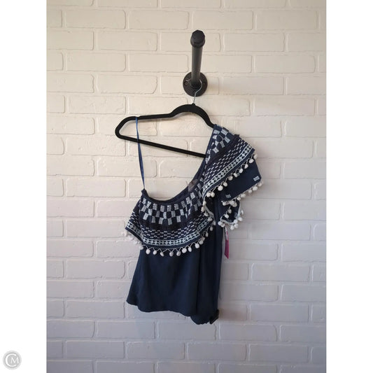 Top Short Sleeve By Anthropologie In Blue & White, Size: L