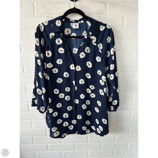 Top Long Sleeve By Cabi In Blue & White, Size: M