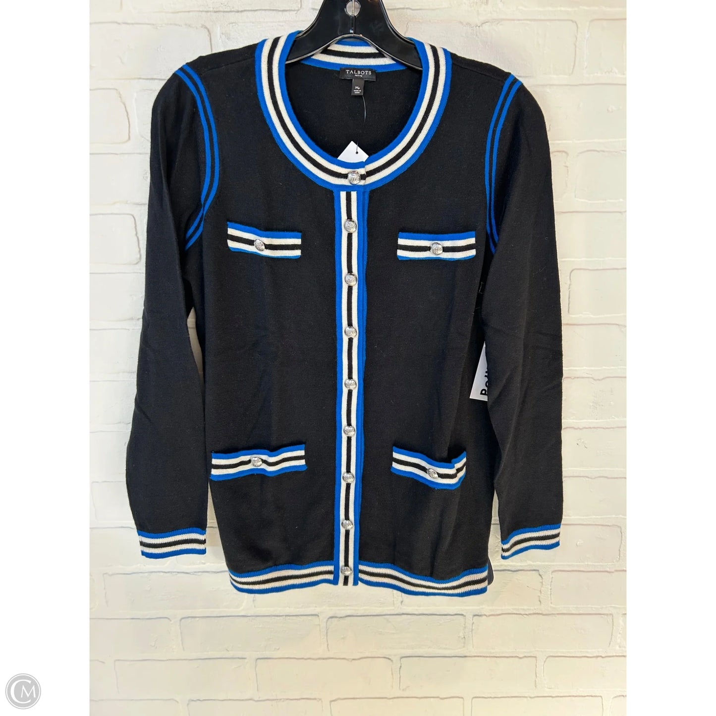 Sweater Cardigan By Talbots In Black & Blue, Size: Mp