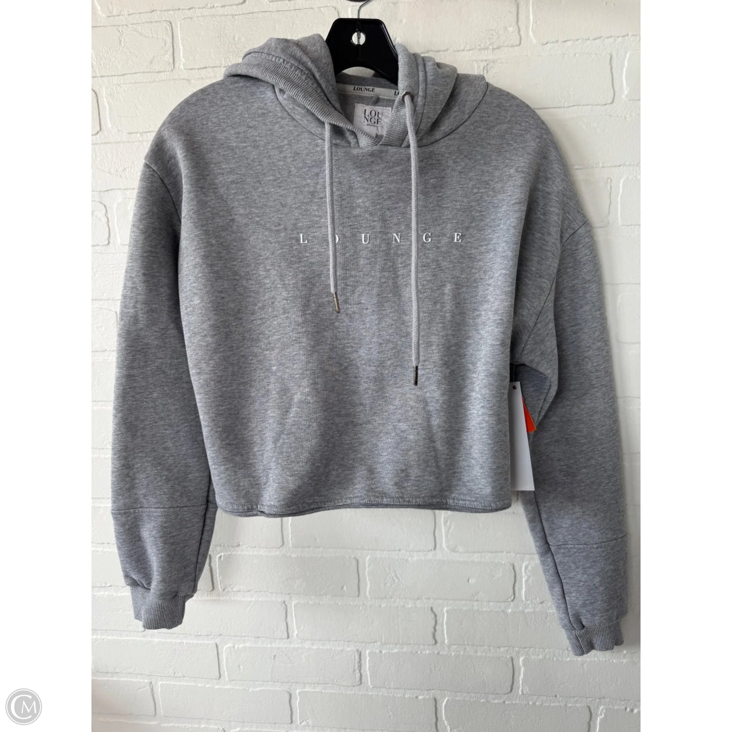 Sweatshirt Hoodie By Clothes Mentor In Grey & White, Size: M