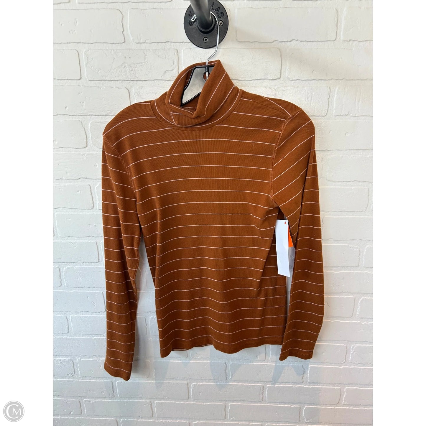 Top Long Sleeve By Everlane In Orange & White, Size: L