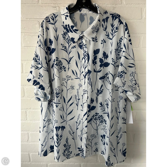 Top Short Sleeve By Cmf In Blue & White, Size: 3x