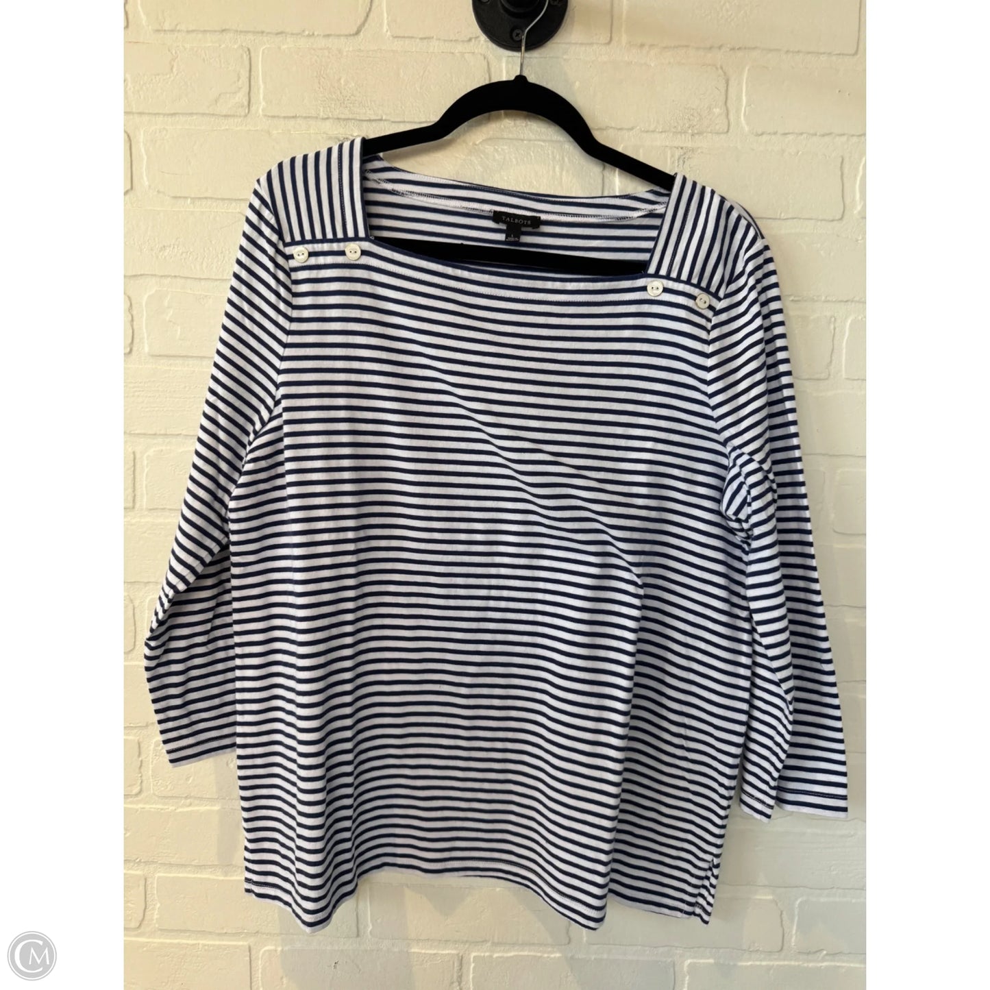 Top Long Sleeve By Talbots In Blue & White, Size: L