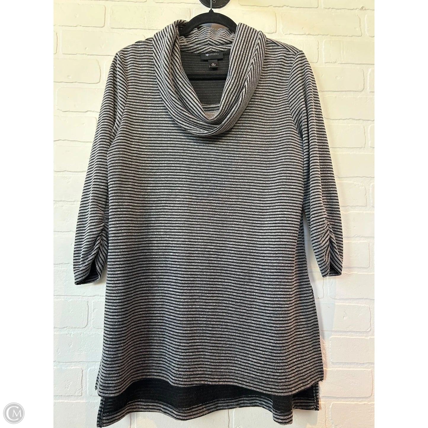 Top 3/4 Sleeve By Ab Studio In Black & Grey, Size: Xl
