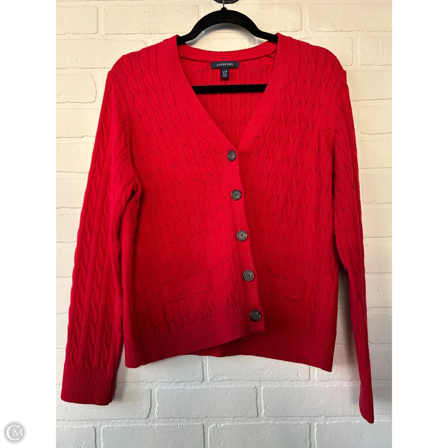 Sweater Cardigan By Lands End In Red, Size: L
