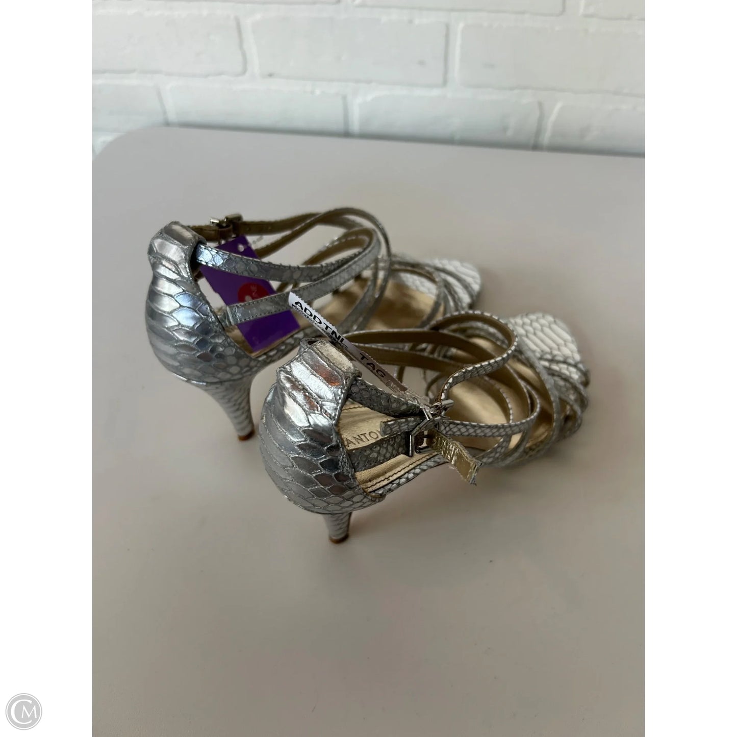 Sandals Heels Kitten By Antonio Melani In Silver, Size: 9