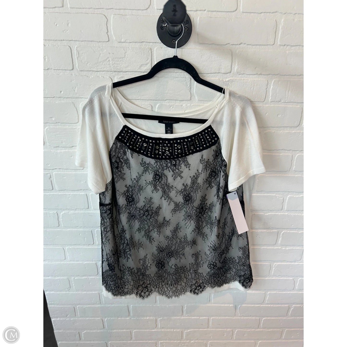 Sweater Short Sleeve By White House Black Market In Black & White, Size: Xl