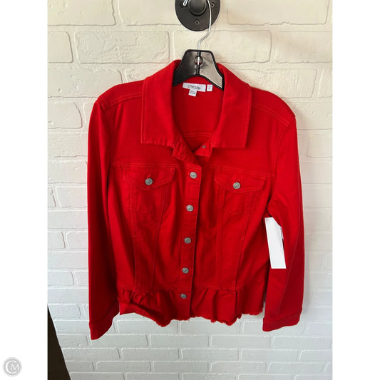 Jacket Denim By Chicos In Red Denim, Size: L