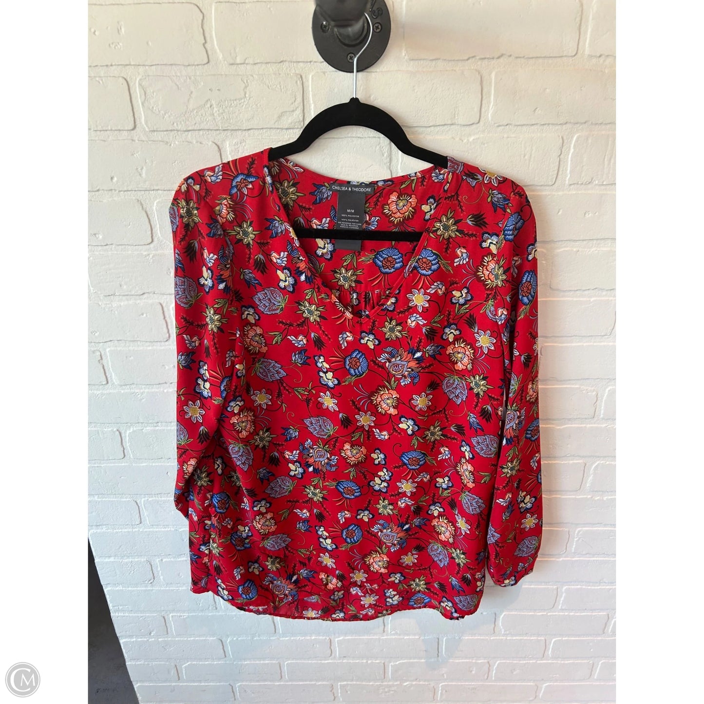 Top Long Sleeve By Chelsea And Theodore In Red & Yellow, Size: M