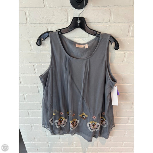 Top Sleeveless By Logo In Grey & White, Size: L