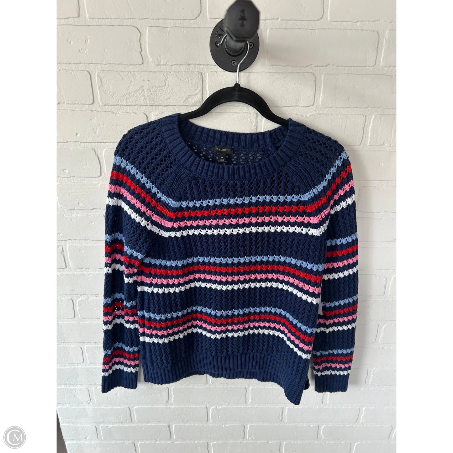 Sweater By Talbots In Blue & White, Size: M