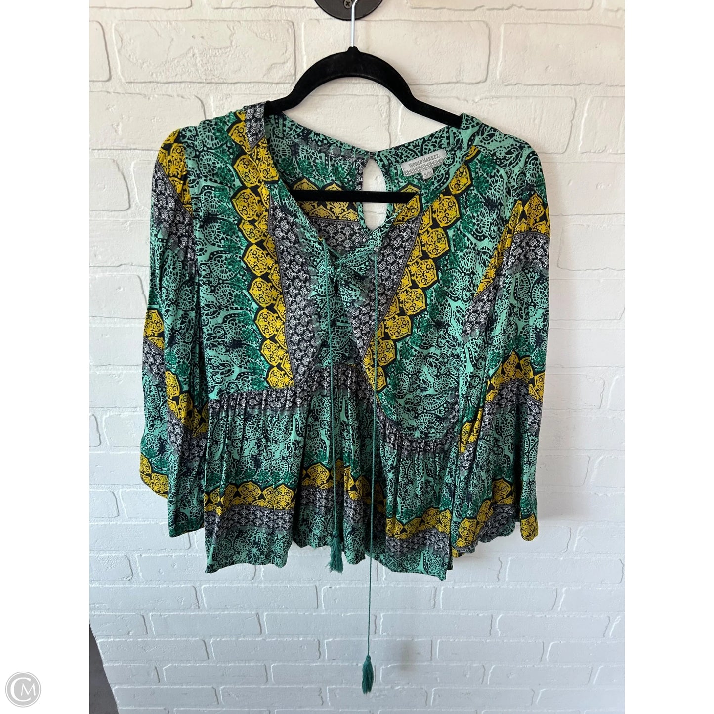 Top Long Sleeve By World Market In Green & Yellow, Size: S