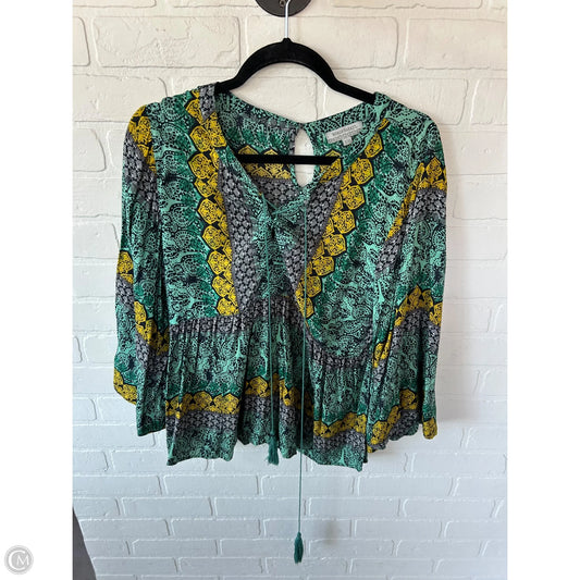 Top Long Sleeve By World Market In Green & Yellow, Size: S
