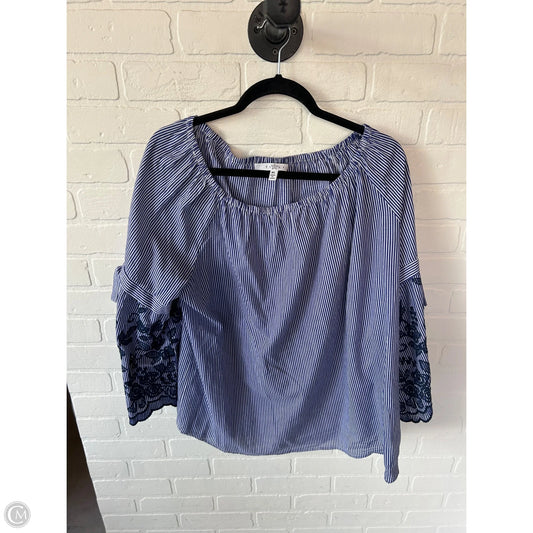 Top Long Sleeve By Fever In Blue & White, Size: Xl