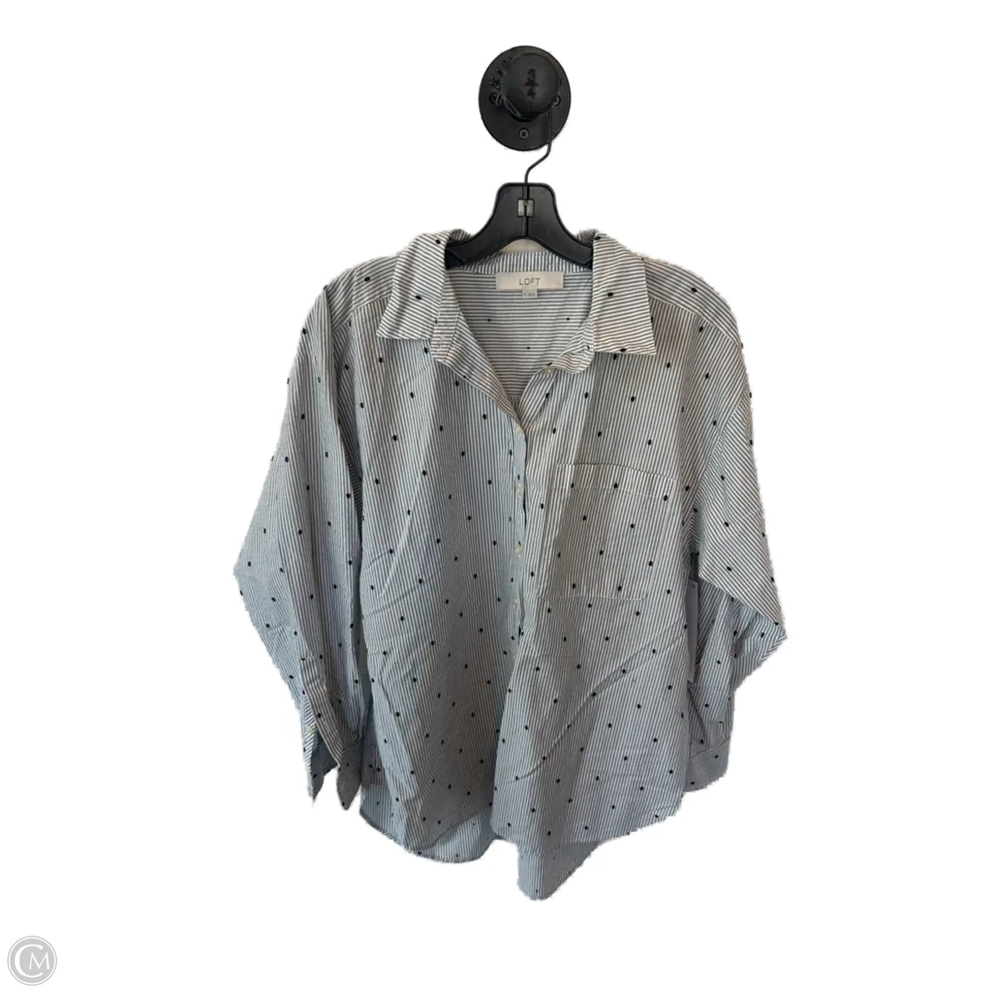 Top Long Sleeve By Loft In Grey & White, Size: M