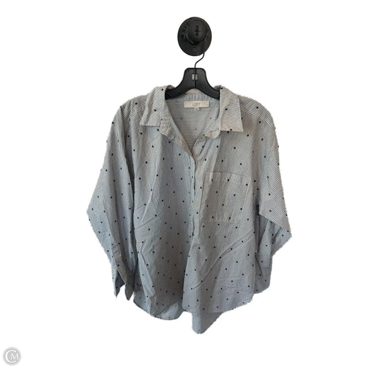 Top Long Sleeve By Loft In Grey & White, Size: M