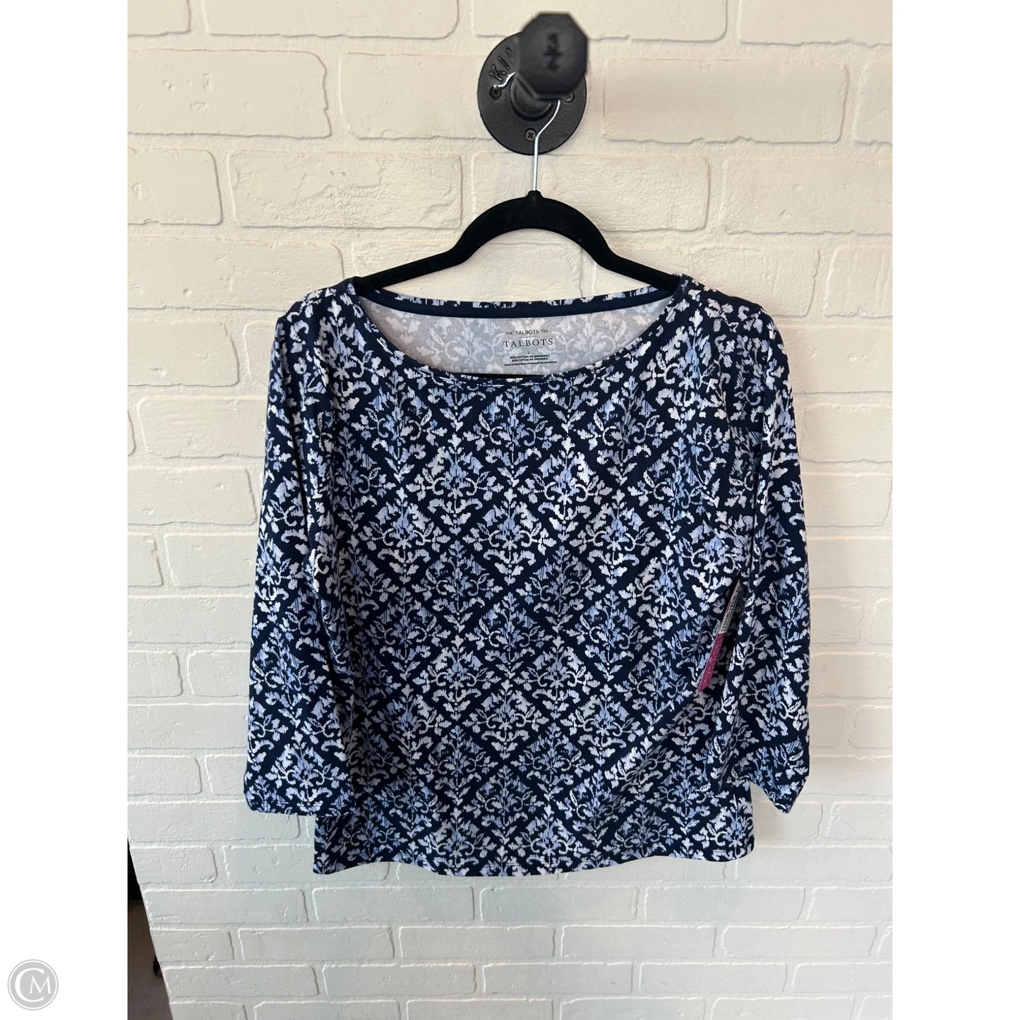 Top Long Sleeve By Talbots In Blue & White, Size: L