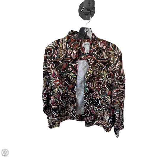 Jacket Denim By Chicos In Black & Brown, Size: L