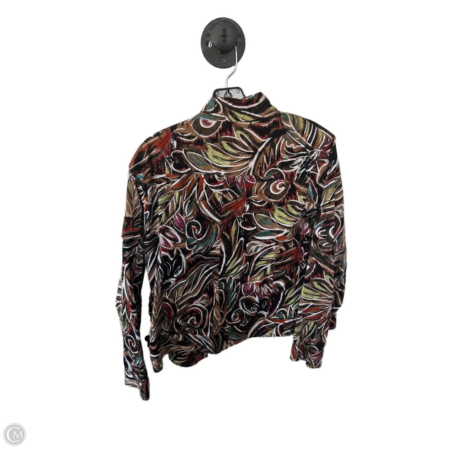 Jacket Denim By Chicos In Black & Brown, Size: L