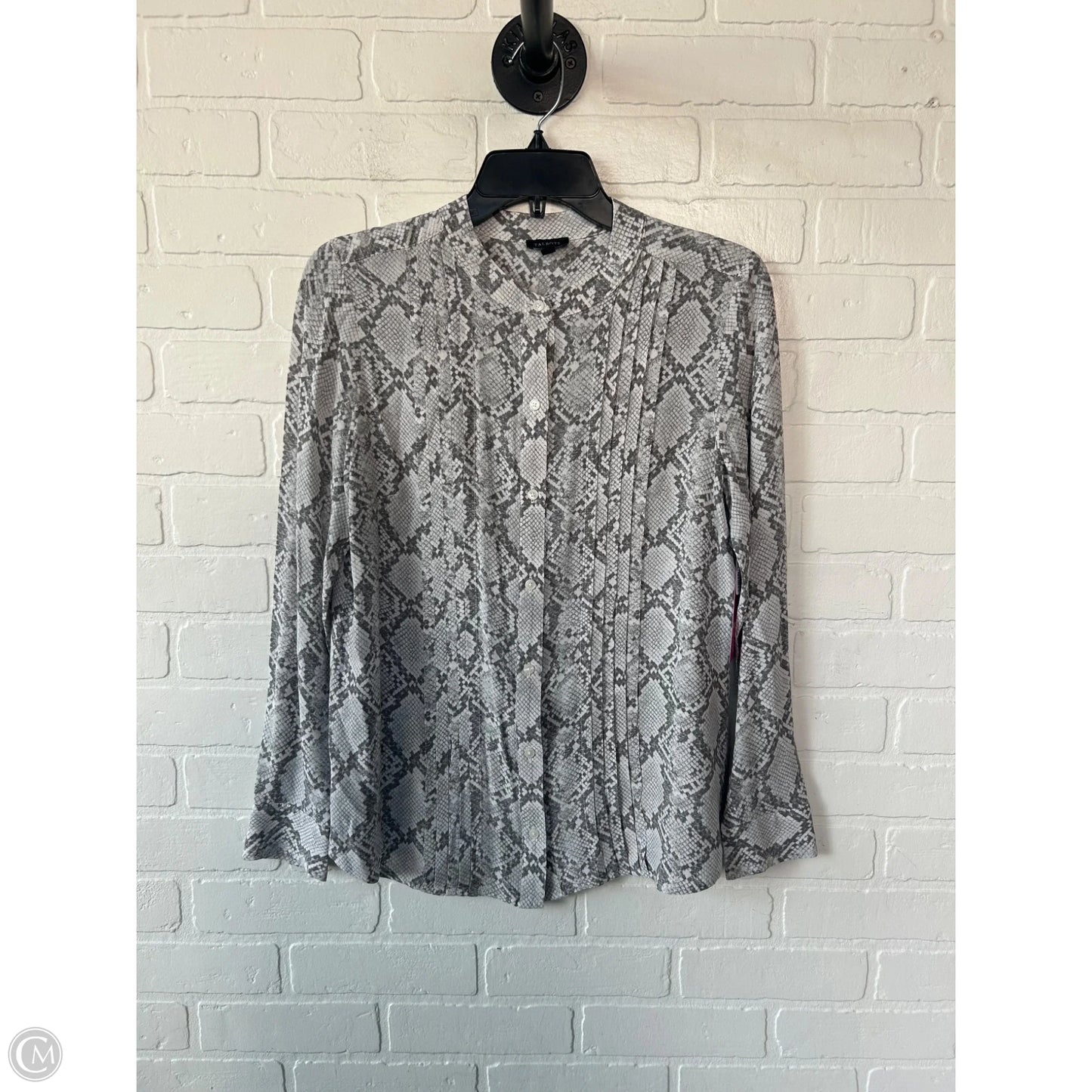 Top Long Sleeve By Talbots In Grey & White, Size: S