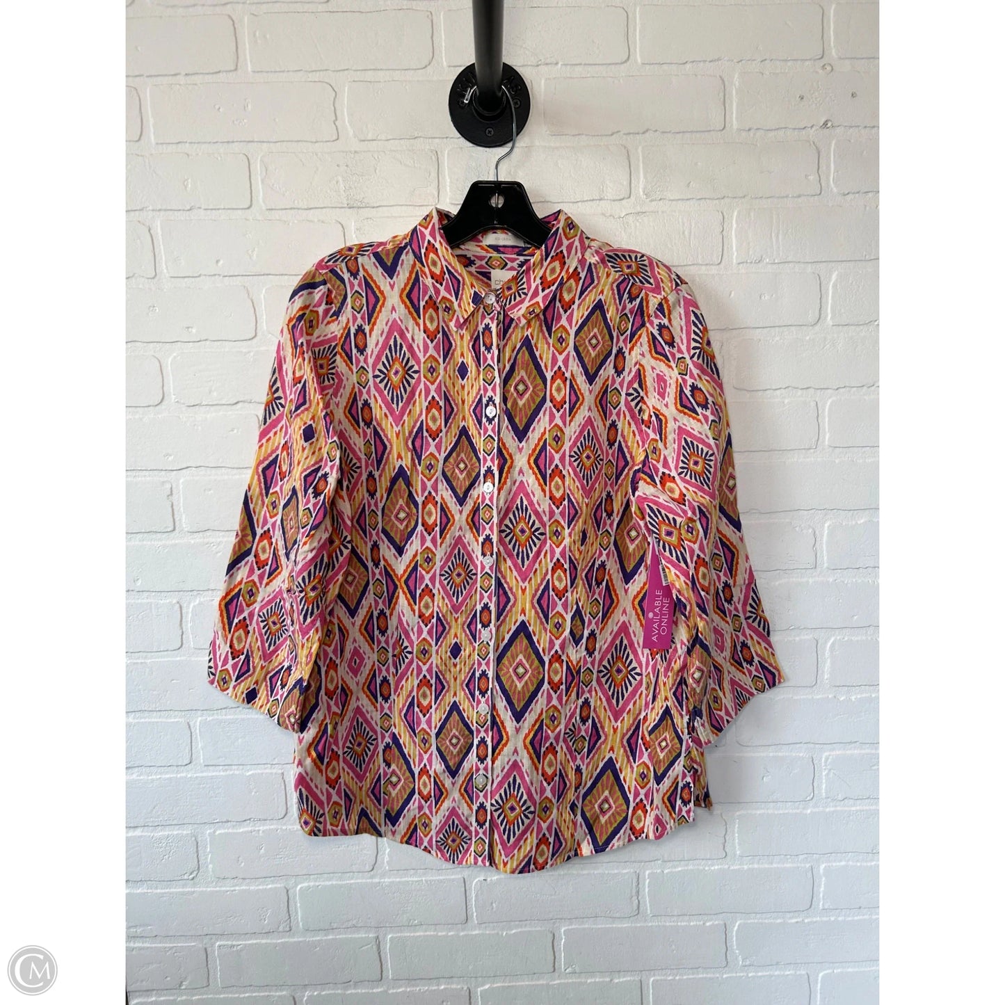 Top 3/4 Sleeve By Chicos In Pink & Purple, Size: S