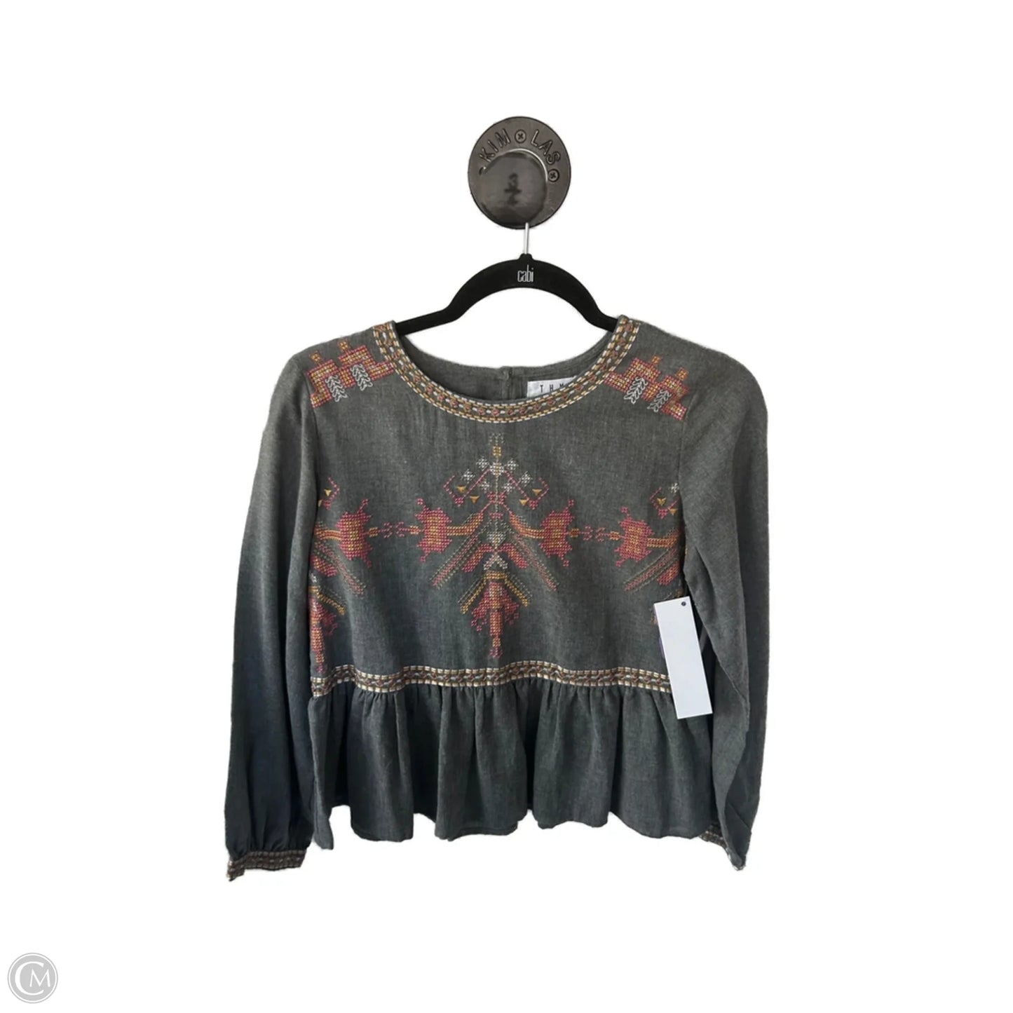 Top Long Sleeve By Thml In Grey & Pink, Size: S