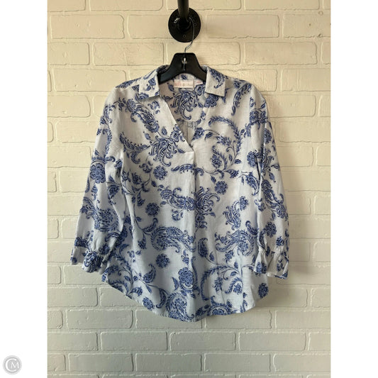 Top 3/4 Sleeve By Belle By Kim Gravel In Blue & White, Size: Xs