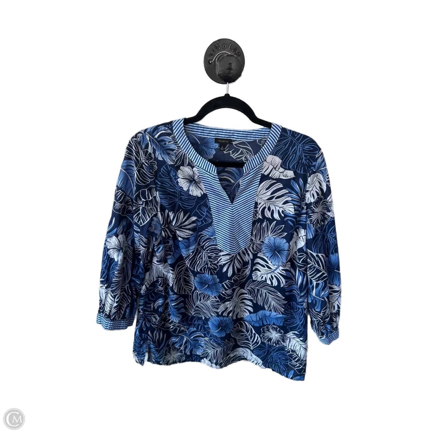 Top 3/4 Sleeve By Talbots In Blue & White, Size: M