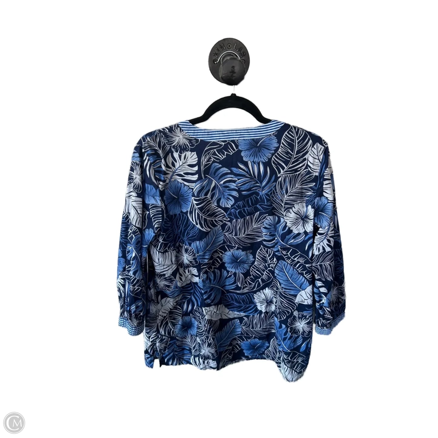 Top 3/4 Sleeve By Talbots In Blue & White, Size: M