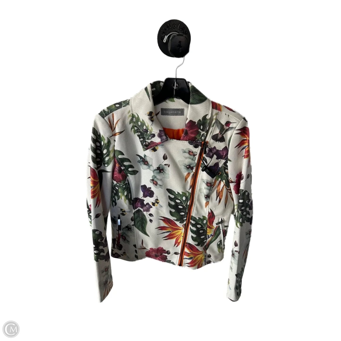 Jacket Moto By Clothes Mentor In Cream & Green, Size: S