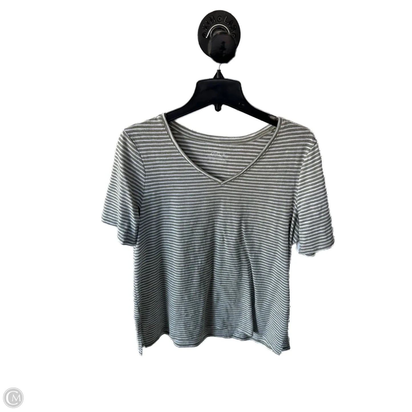 Top Short Sleeve By Chicos In Green & White, Size: L