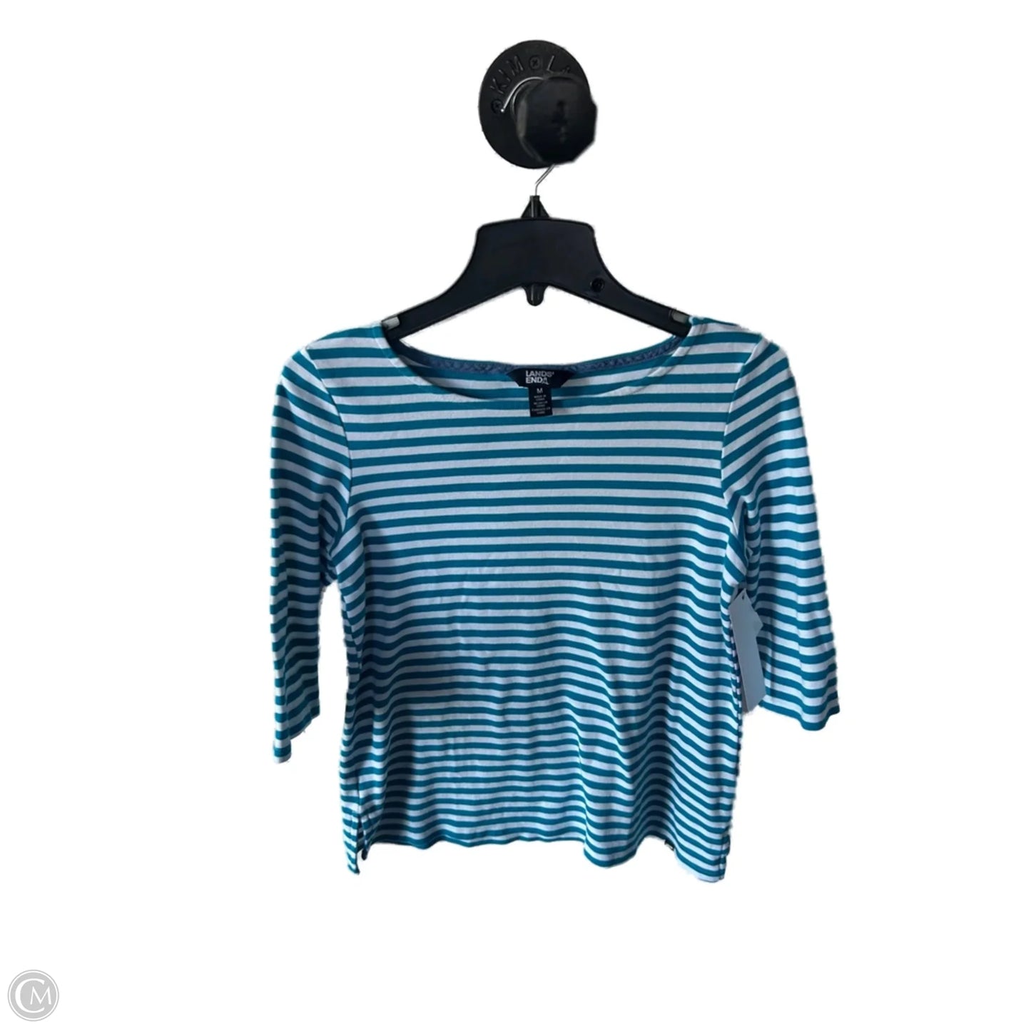 Top 3/4 Sleeve Basic By Lands End In Blue & White, Size: M