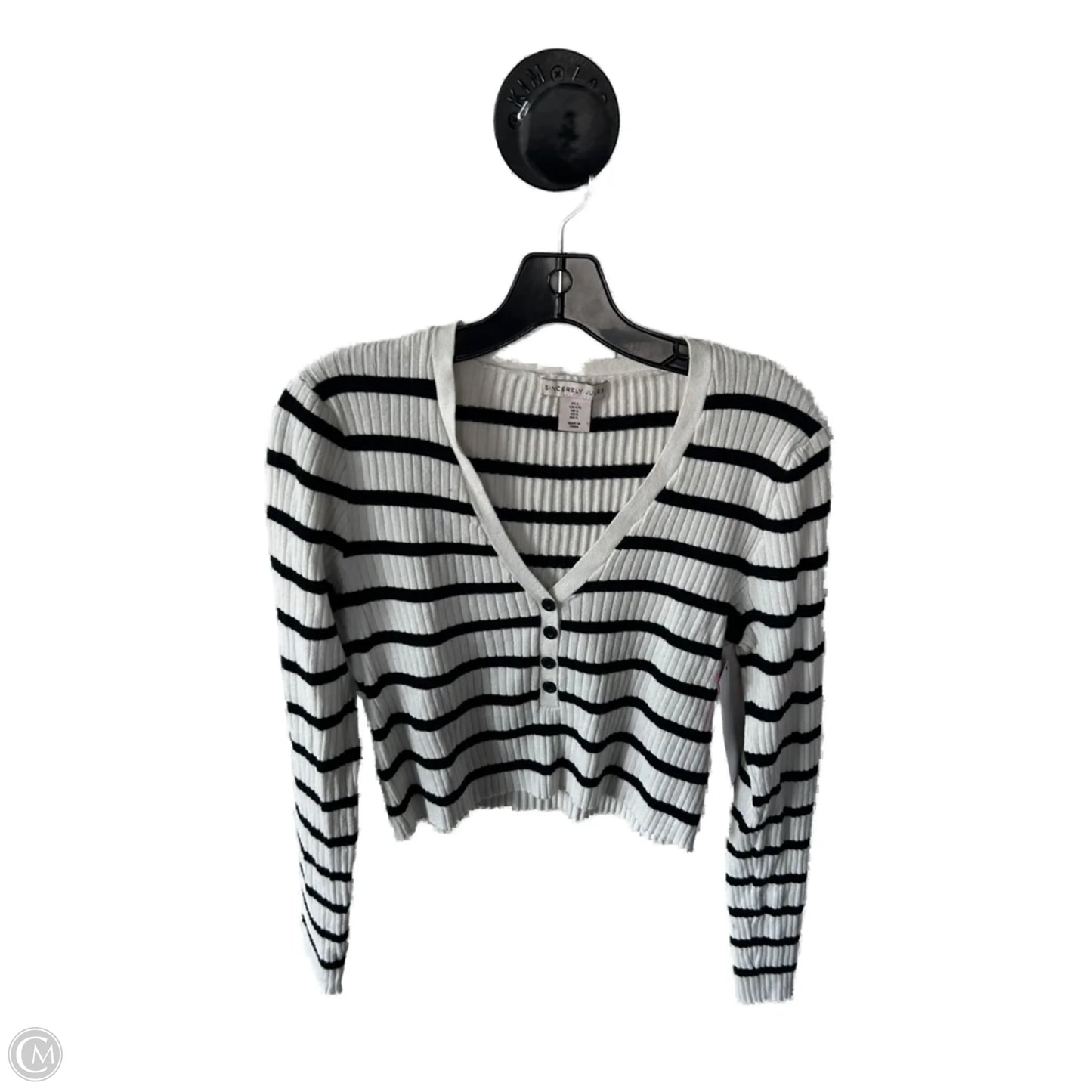 Top Long Sleeve By Cmb In Black & White, Size: L