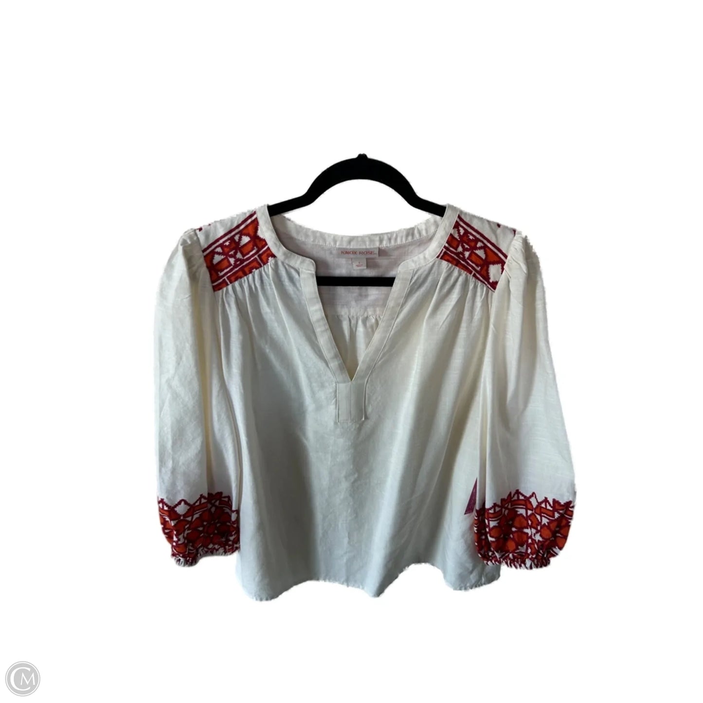 Top 3/4 Sleeve By Knox Rose In Cream & Red, Size: S
